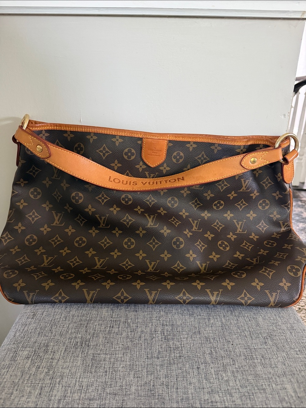 Louis Vuitton Brown Monogram Shoulder Bag with Tan Leather Trim